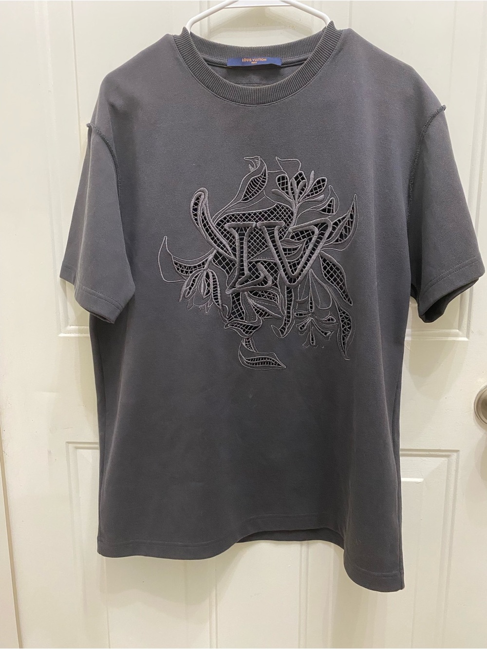 Louis Vuitton Gray Short Sleeve Embroidered Motif Tee
